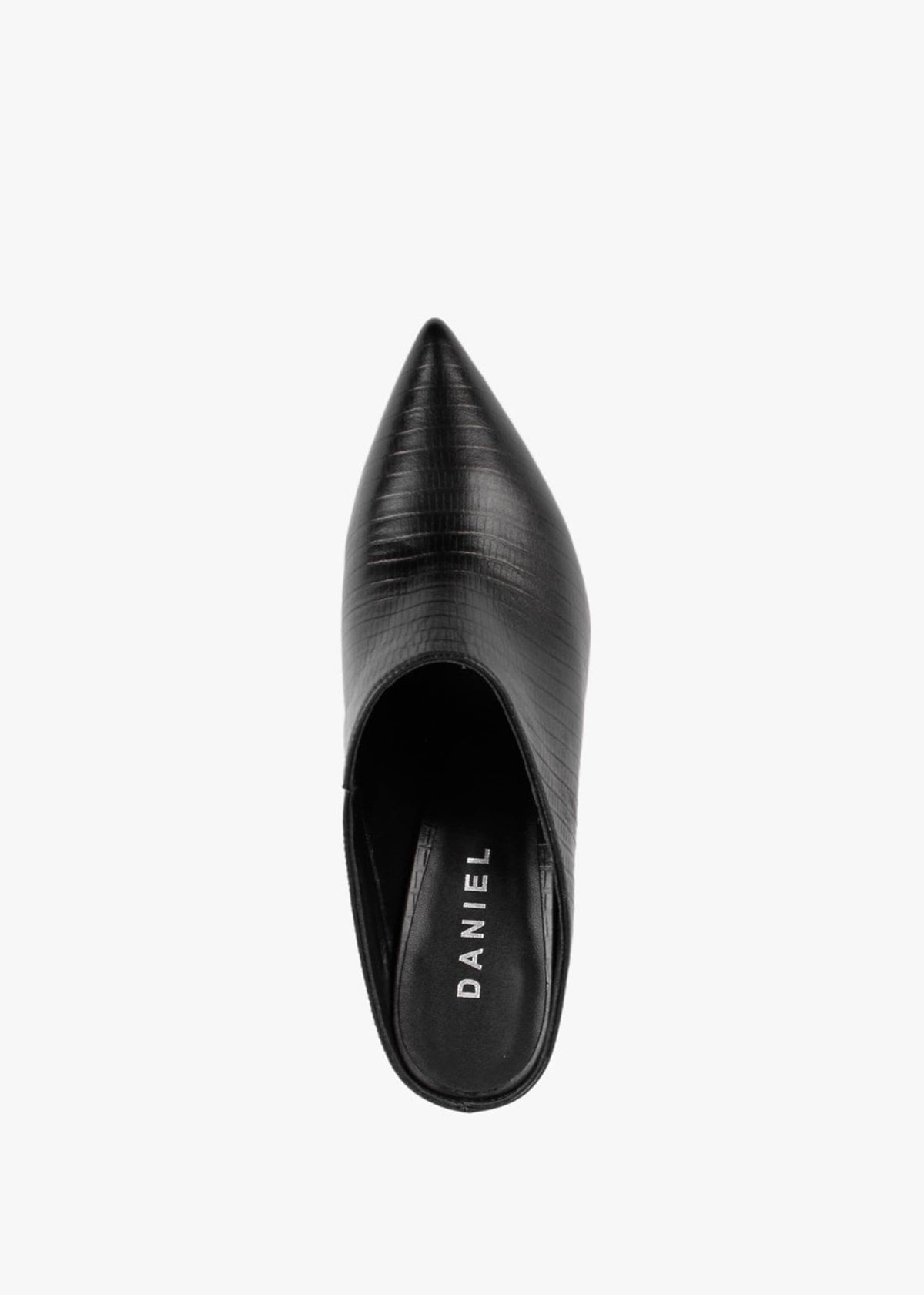 Elsie Black Leather Reptile Heeled Mules