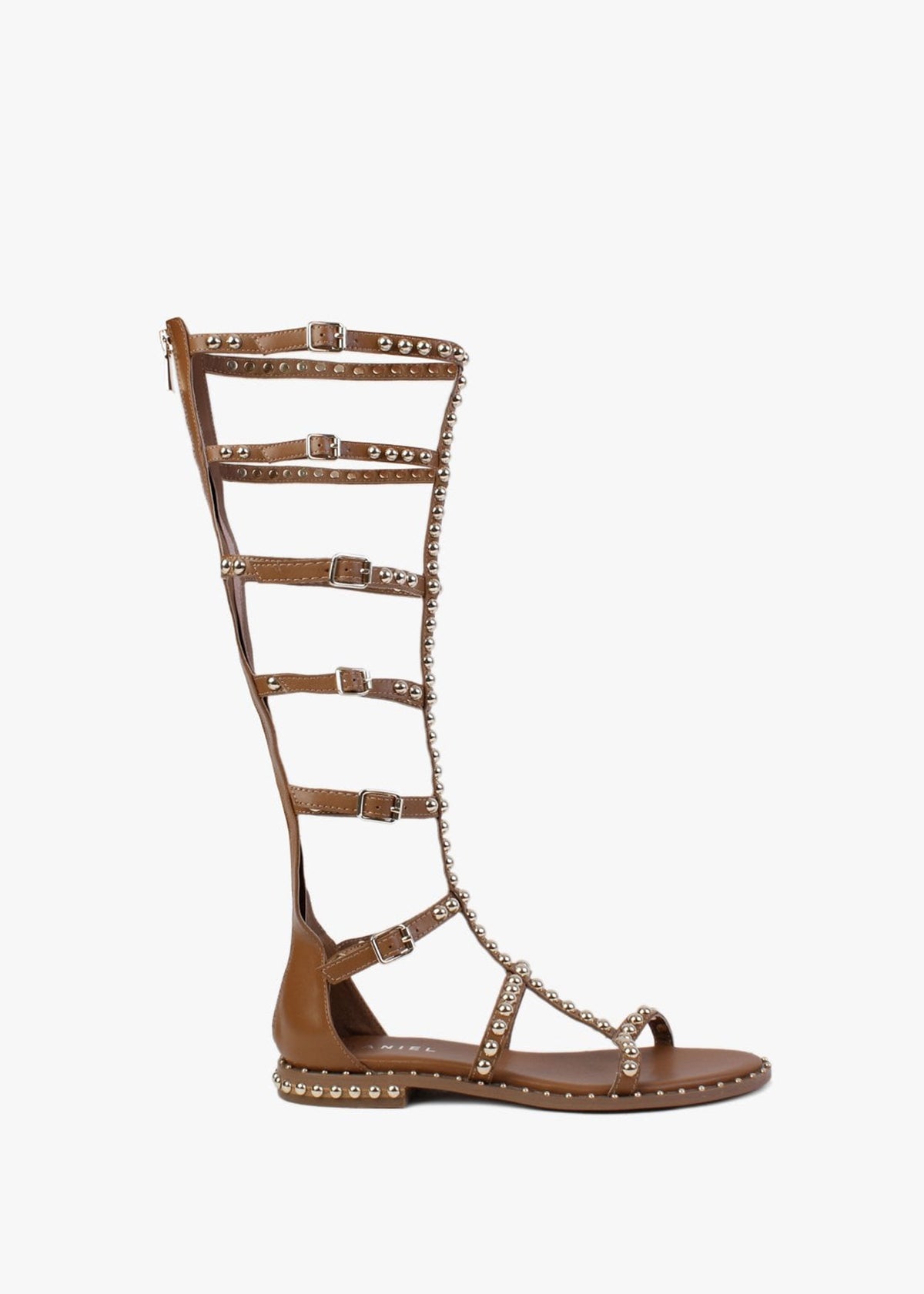 Endless Tan Leather Studded Knee High Gladiator Sandals