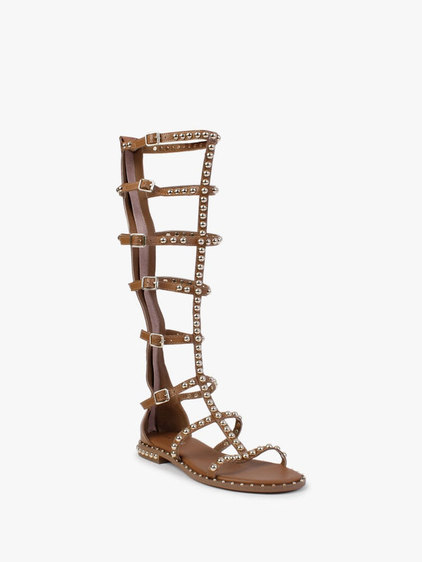 Endless Tan Leather Studded Knee High Gladiator Sandals
