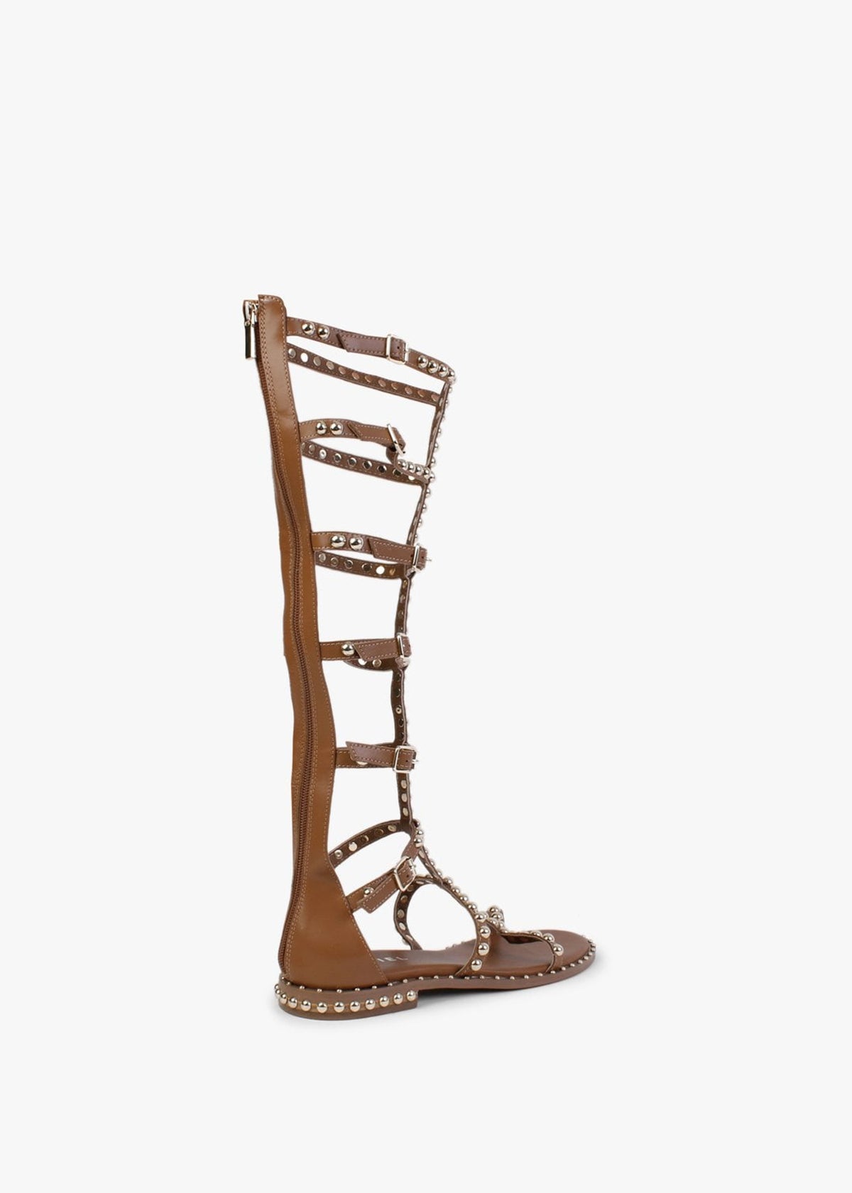Endless Tan Leather Studded Knee High Gladiator Sandals