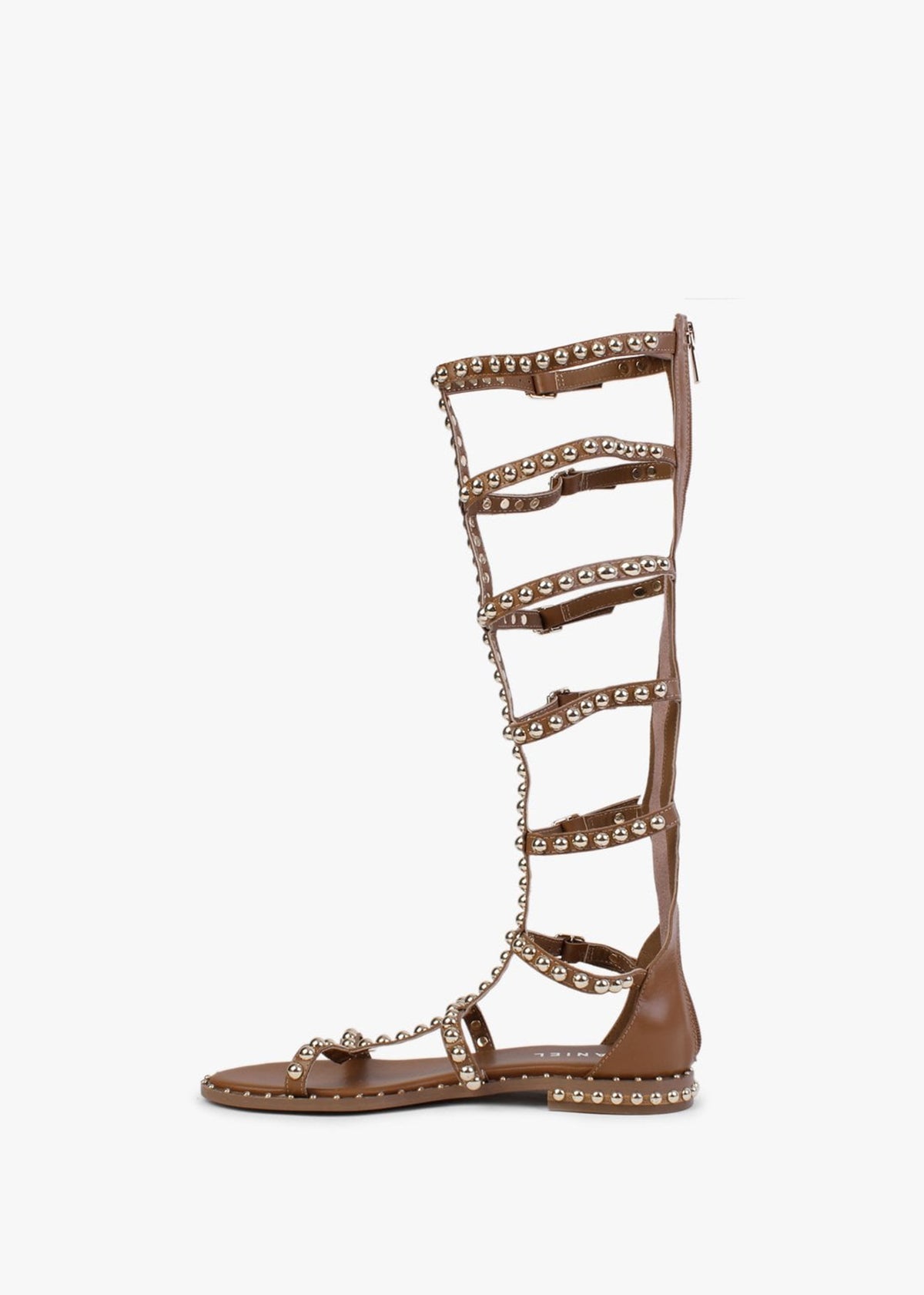 Endless Tan Leather Studded Knee High Gladiator Sandals
