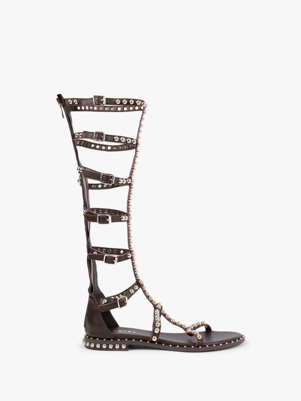 Endless Brown Leather Studded Knee High Gladiator Sandals
