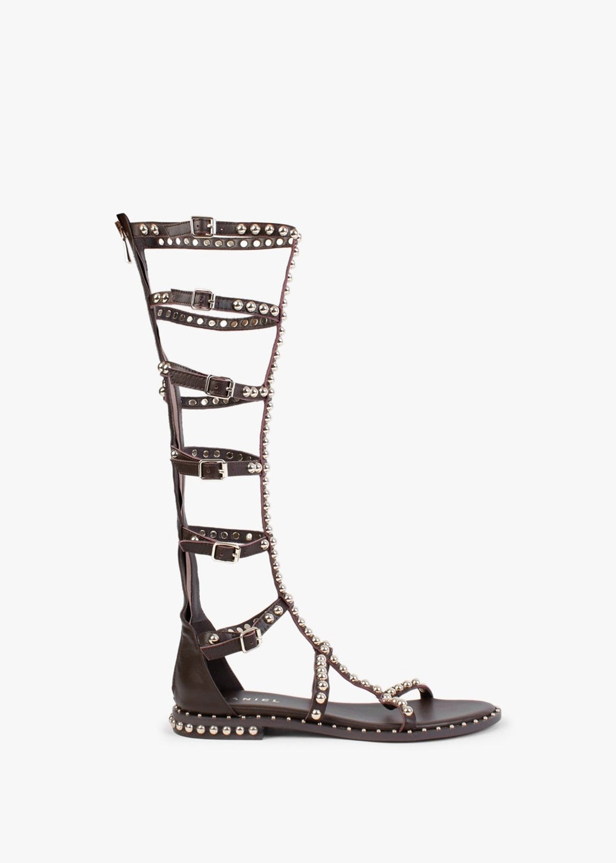 Endless Brown Leather Studded Knee High Gladiator Sandals