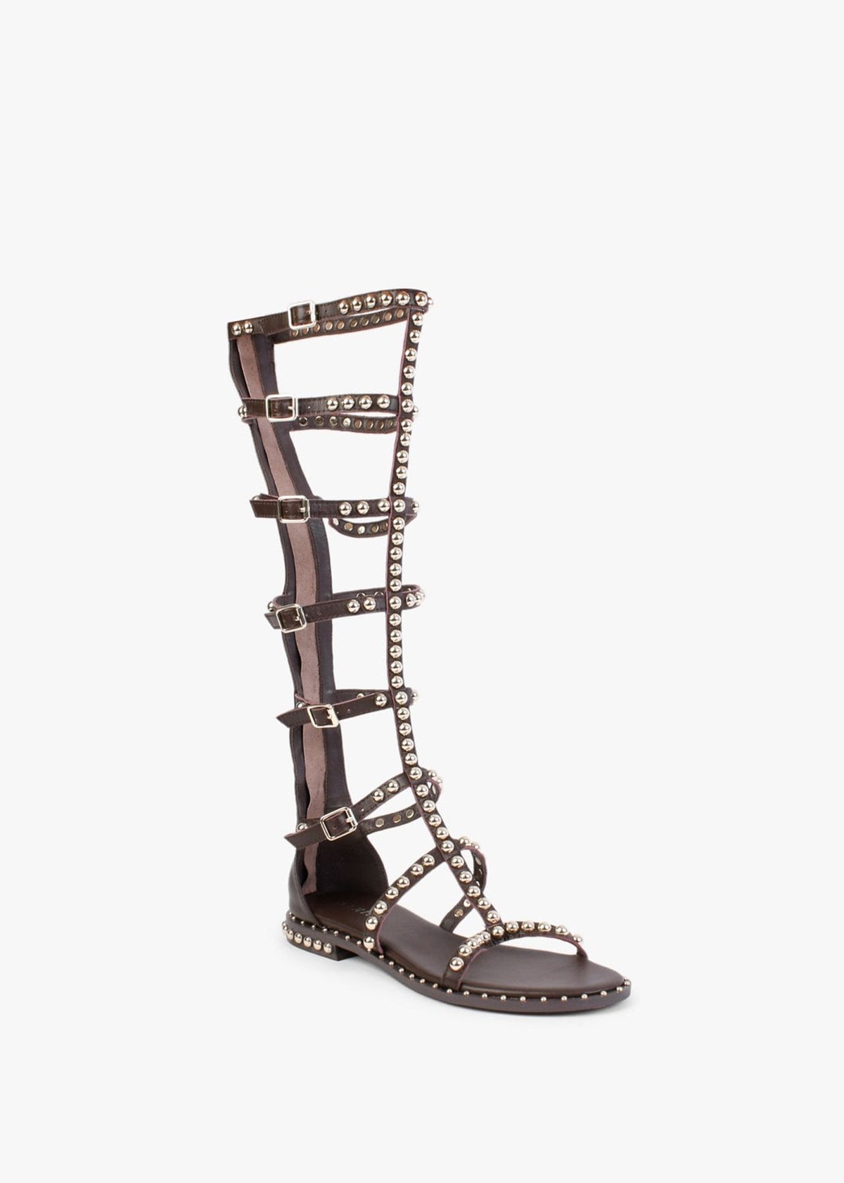 Endless Brown Leather Studded Knee High Gladiator Sandals