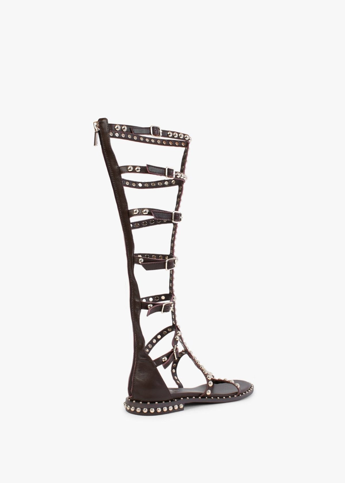 Endless Brown Leather Studded Knee High Gladiator Sandals