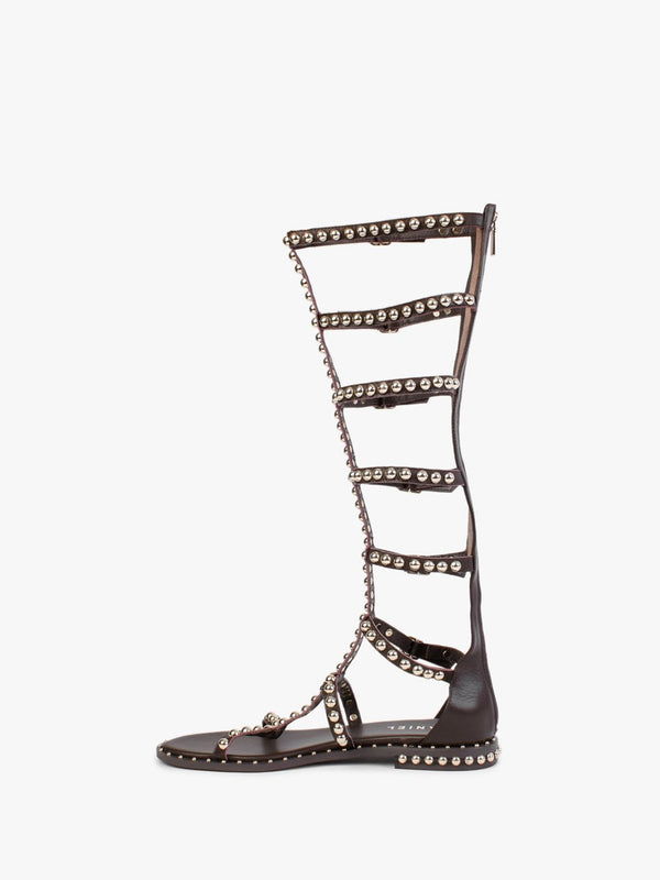 Endless Brown Leather Studded Knee High Gladiator Sandals