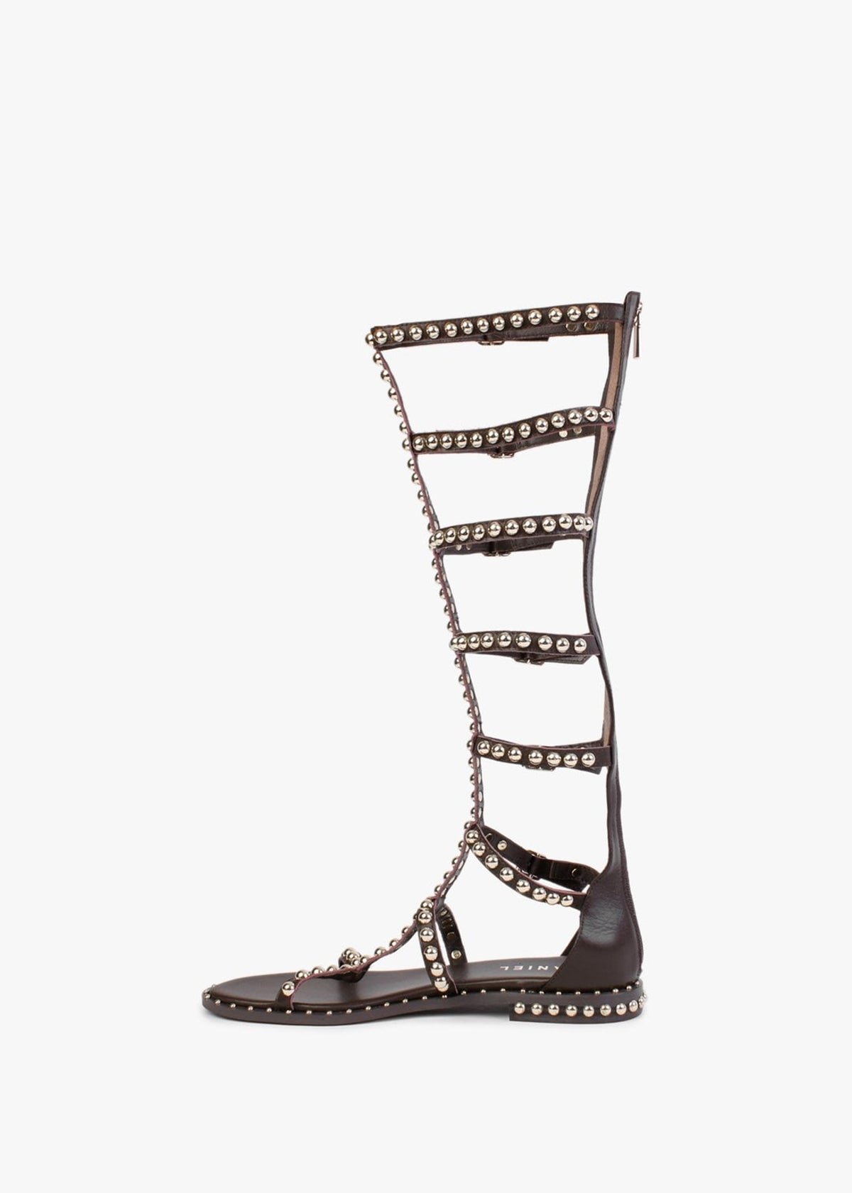 Endless Brown Leather Studded Knee High Gladiator Sandals