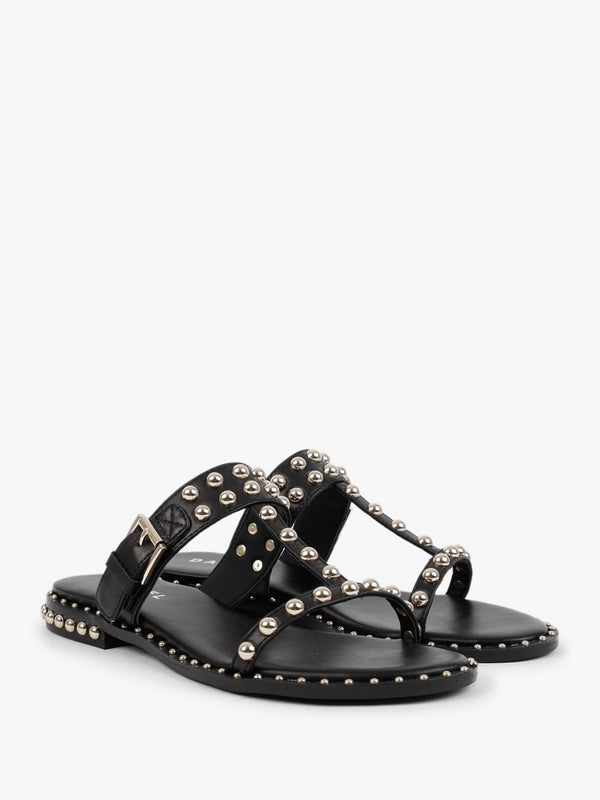 Eternity Black Leather Studded Mule Sandals