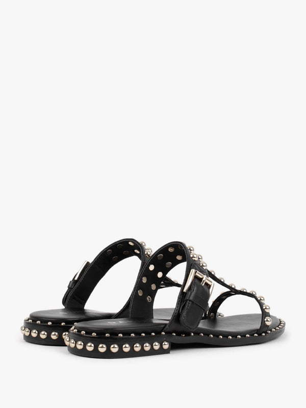 Eternity Black Leather Studded Mule Sandals