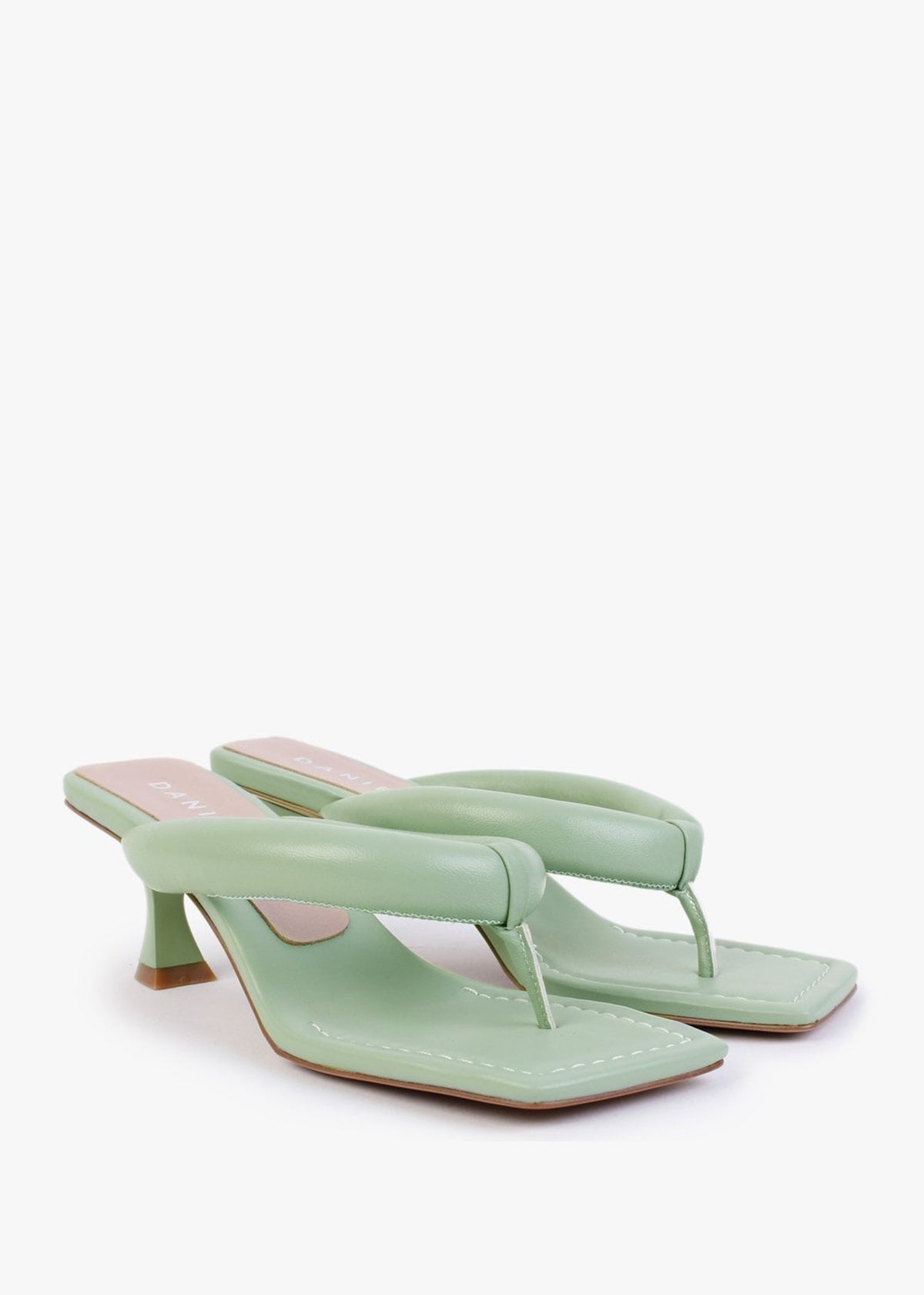 Evelyn Green Leather Pillow Strap Heeled Sandals