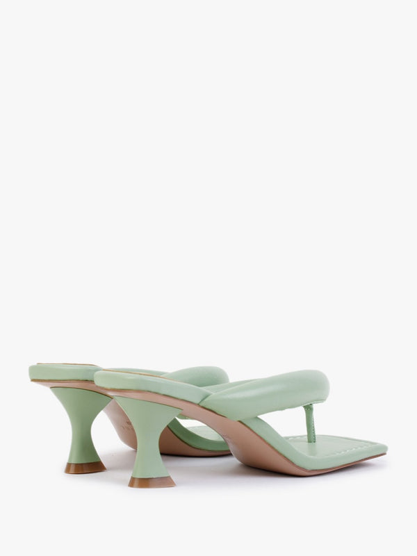 Evelyn Green Leather Pillow Strap Heeled Sandals