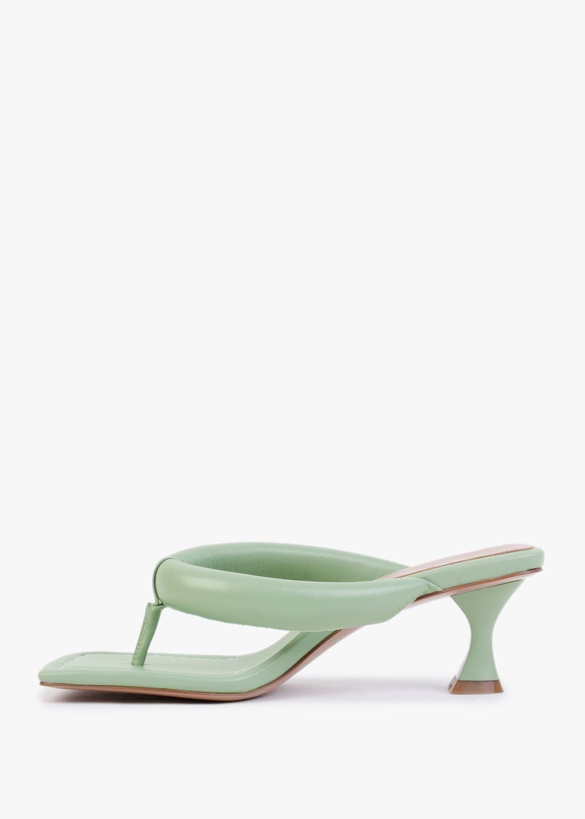 Evelyn Green Leather Pillow Strap Heeled Sandals