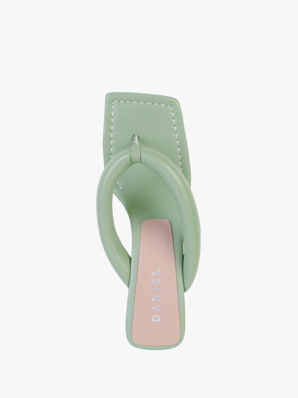 Evelyn Green Leather Pillow Strap Heeled Sandals