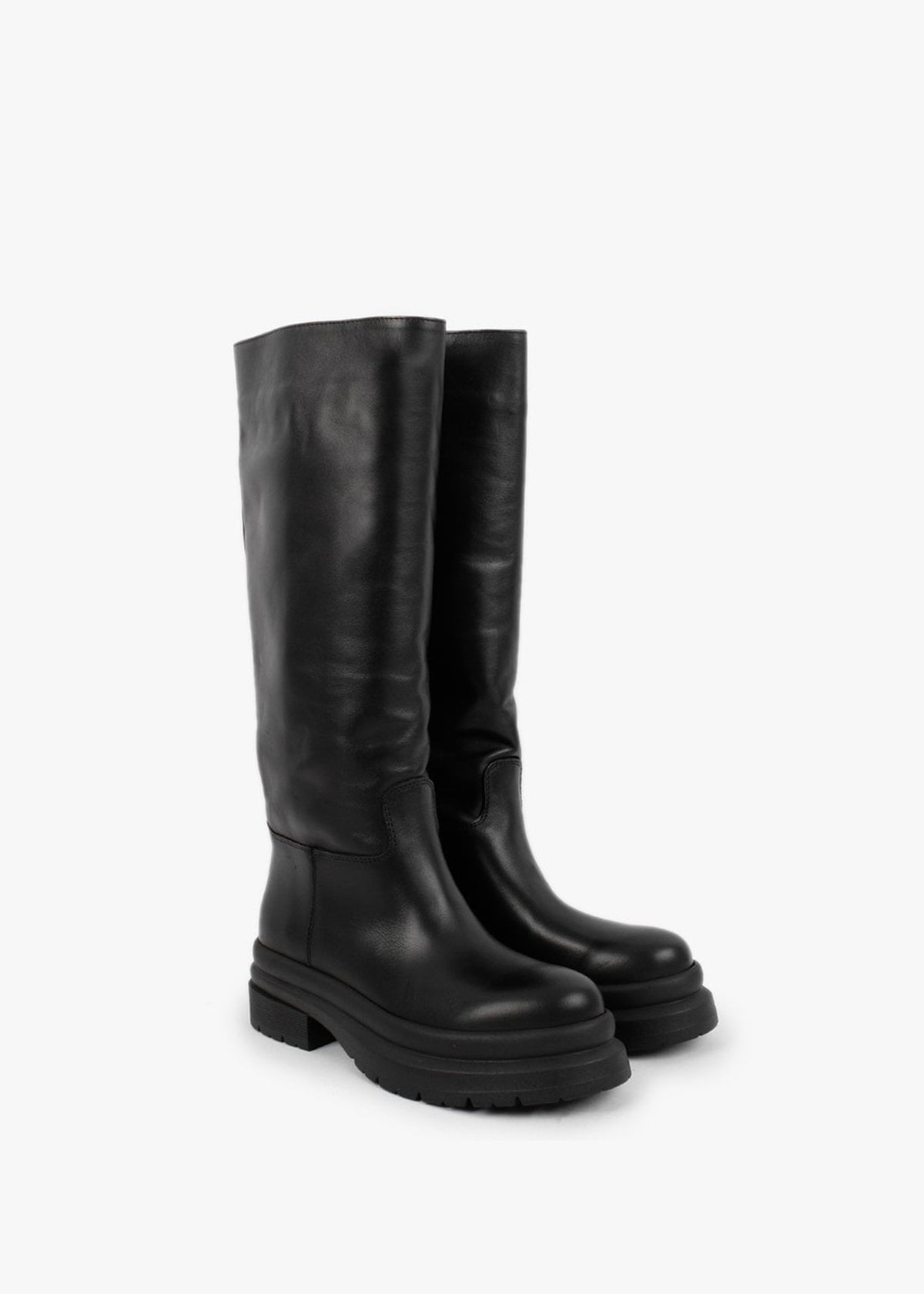 Kereden Black Leather Chunky Lug Sole Knee Boots