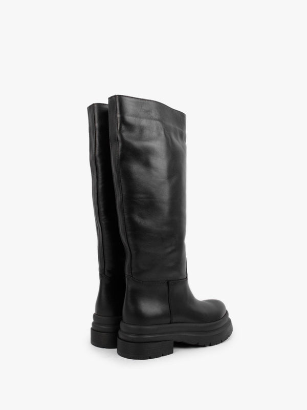 Kereden Black Leather Chunky Lug Sole Knee Boots