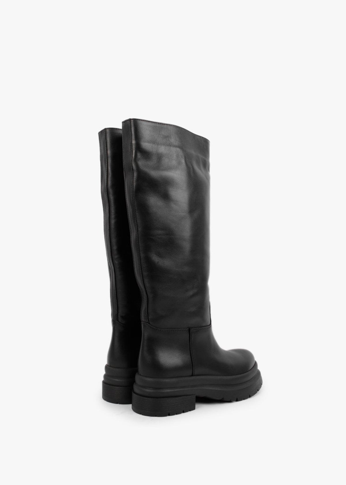 Kereden Black Leather Chunky Lug Sole Knee Boots
