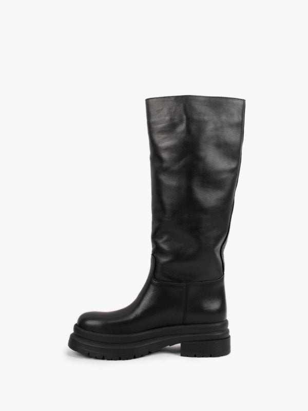 Kereden Black Leather Chunky Lug Sole Knee Boots
