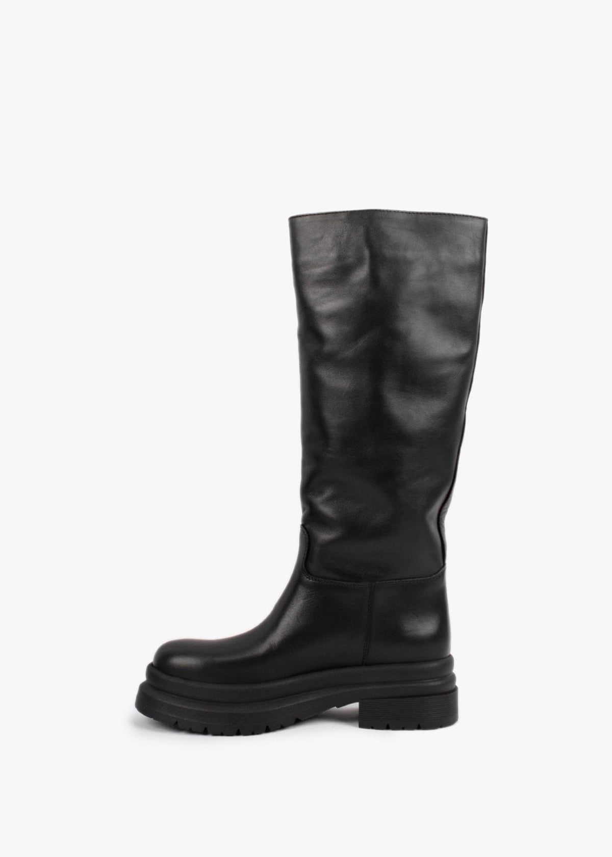 Kereden Black Leather Chunky Lug Sole Knee Boots