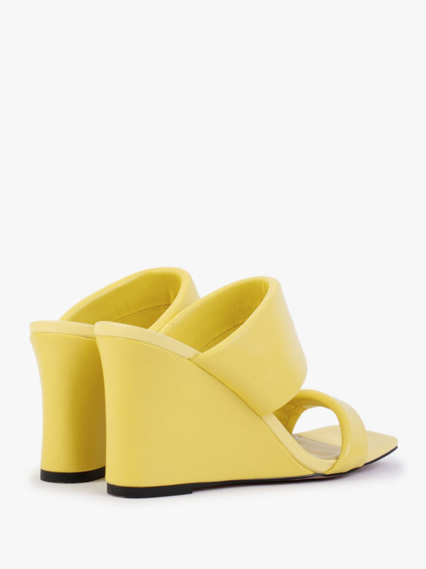 Selegant Yellow Leather Wedge Sandals