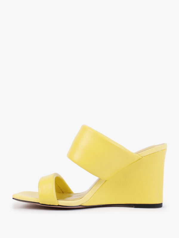 Selegant Yellow Leather Wedge Sandals
