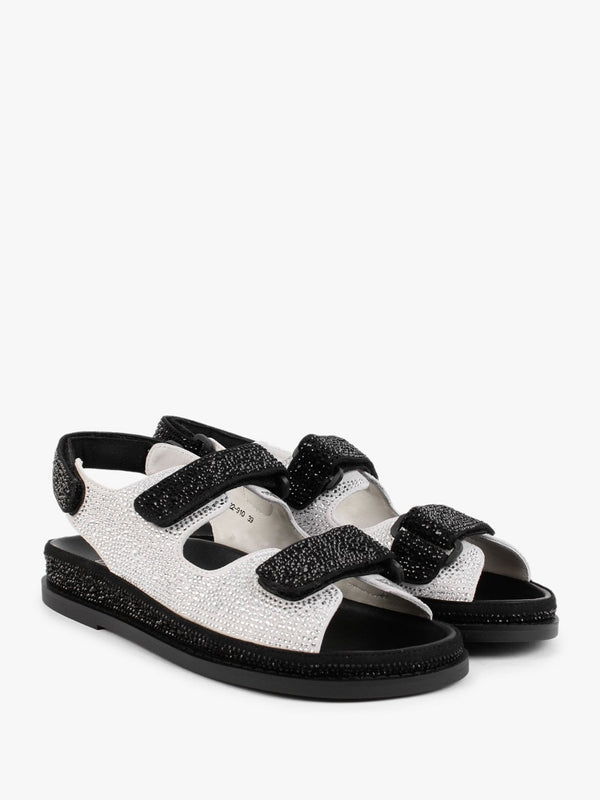 Sissy Black & White Diamante Embellished Sandals