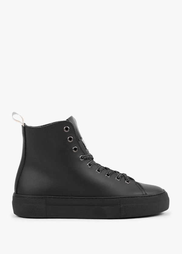 Black Leather Lace Up Ankle Boots