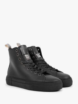 Black Leather Lace Up Ankle Boots