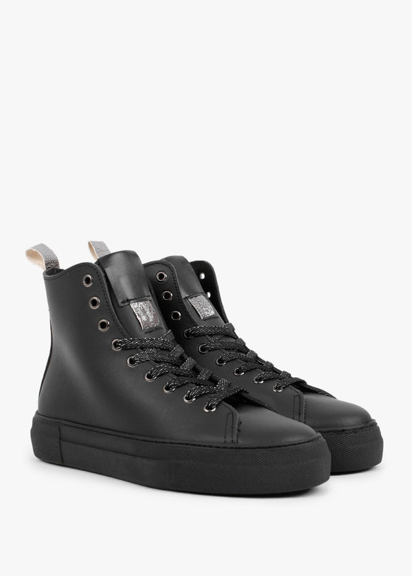 Black Leather Lace Up Ankle Boots
