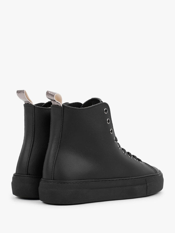 Black Leather Lace Up Ankle Boots