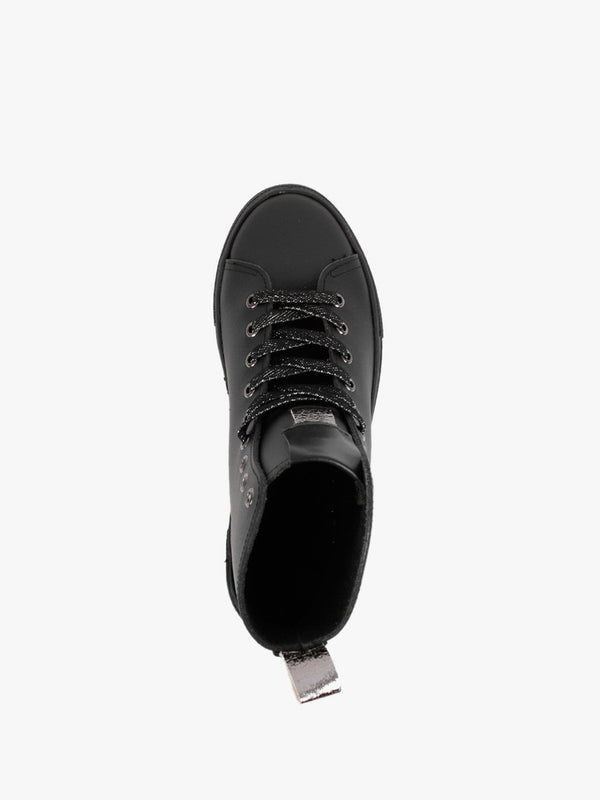 Black Leather Lace Up Ankle Boots