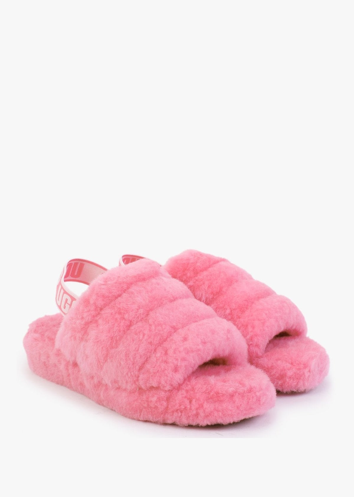 Fluff Yeah Logo Pink Rose Sheepskin Sliders