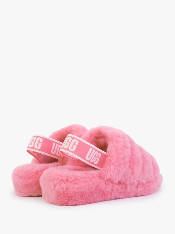 Fluff Yeah Logo Pink Rose Sheepskin Sliders
