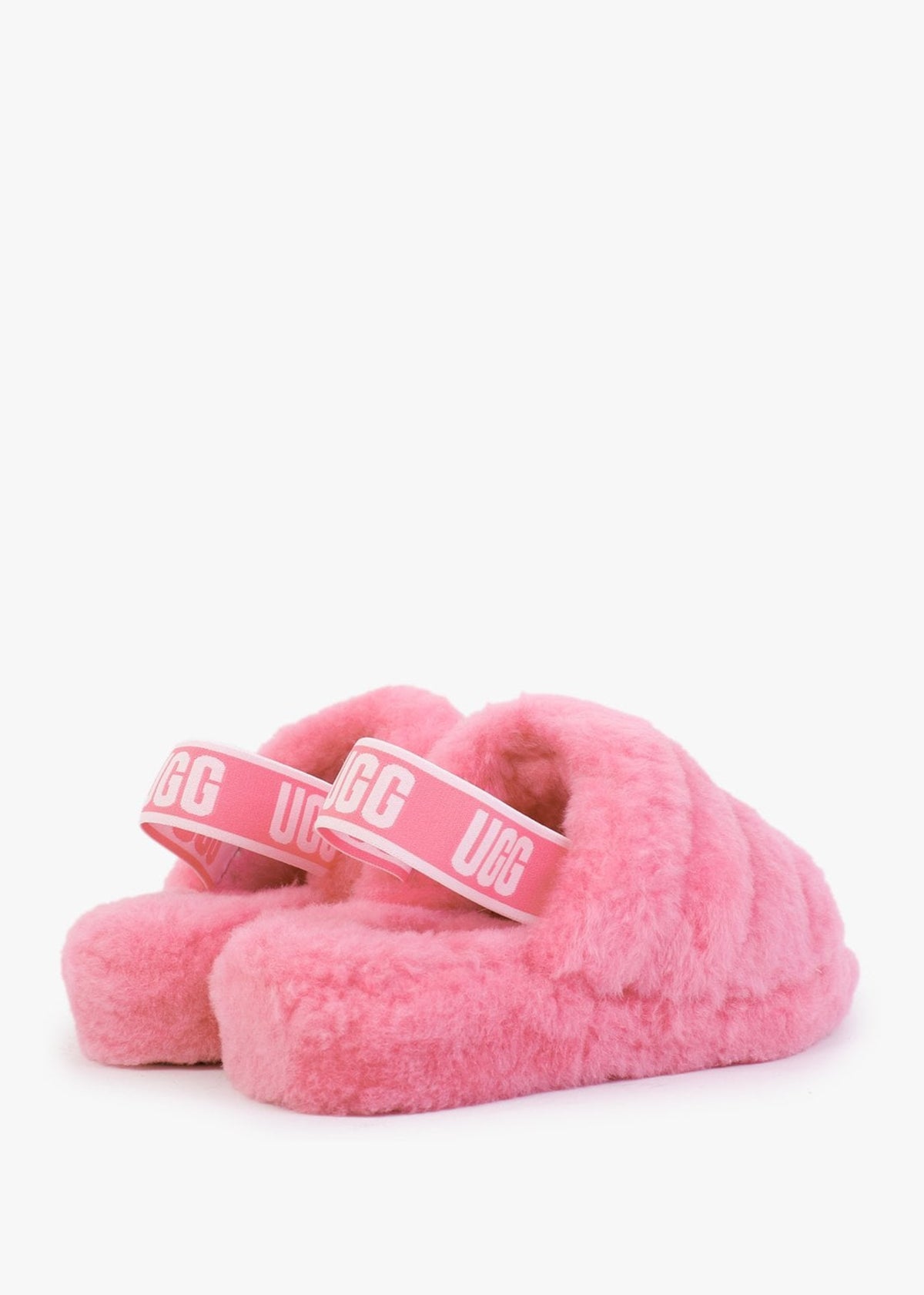 Fluff Yeah Logo Pink Rose Sheepskin Sliders