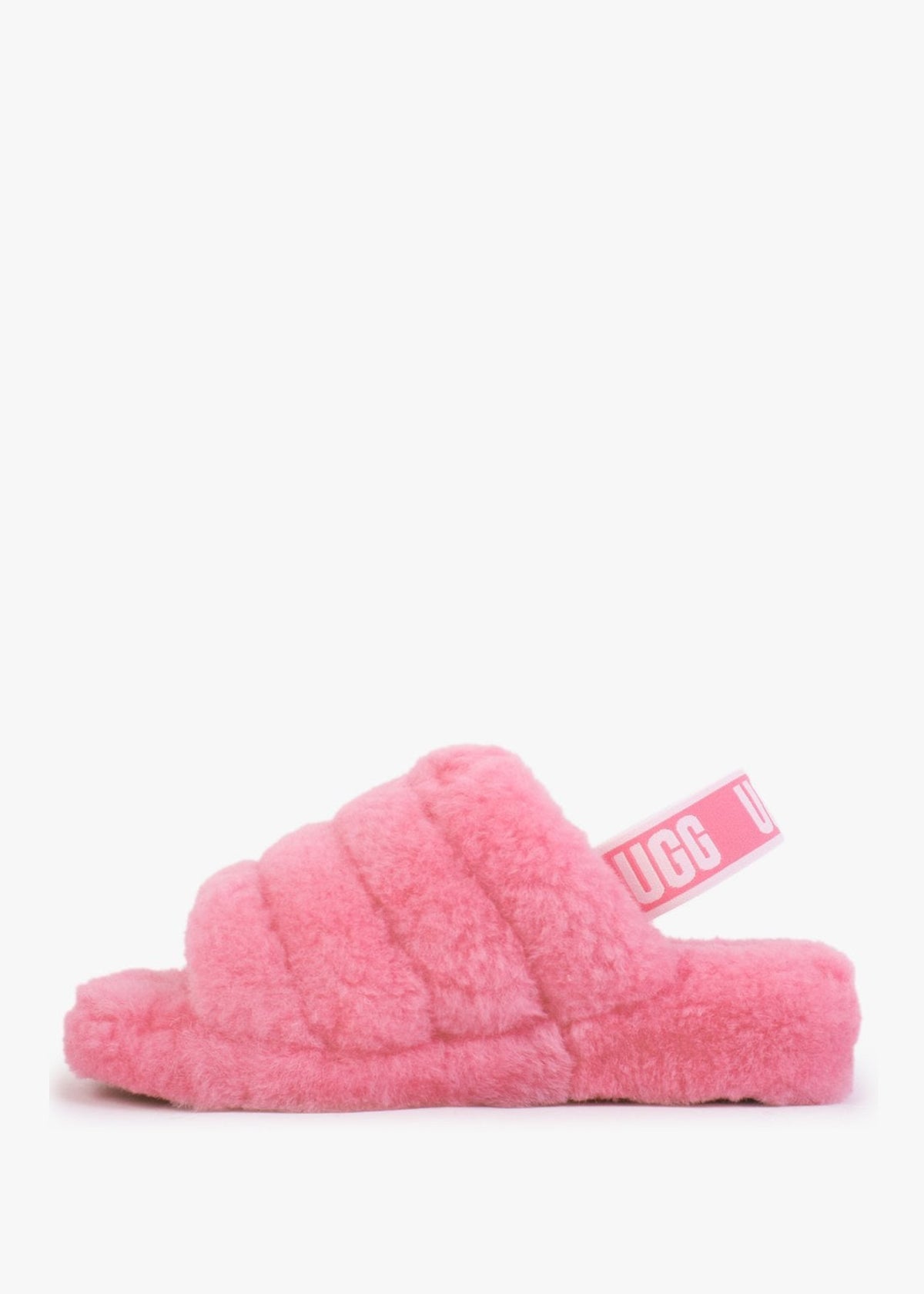 Fluff Yeah Logo Pink Rose Sheepskin Sliders
