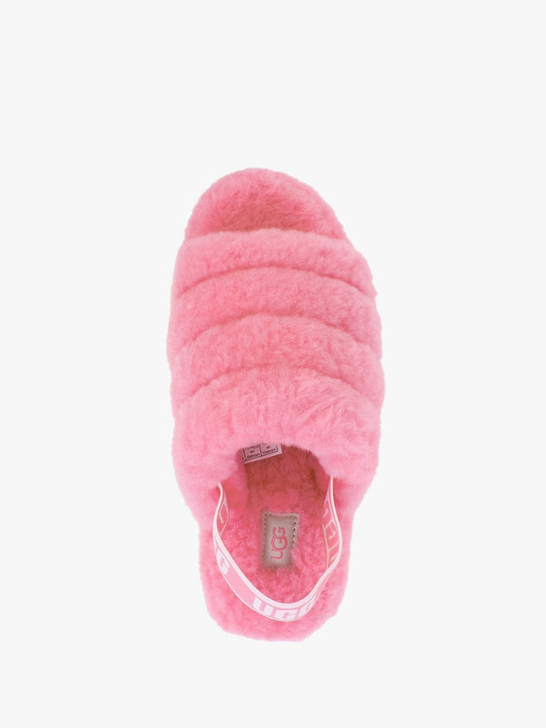Fluff Yeah Logo Pink Rose Sheepskin Sliders