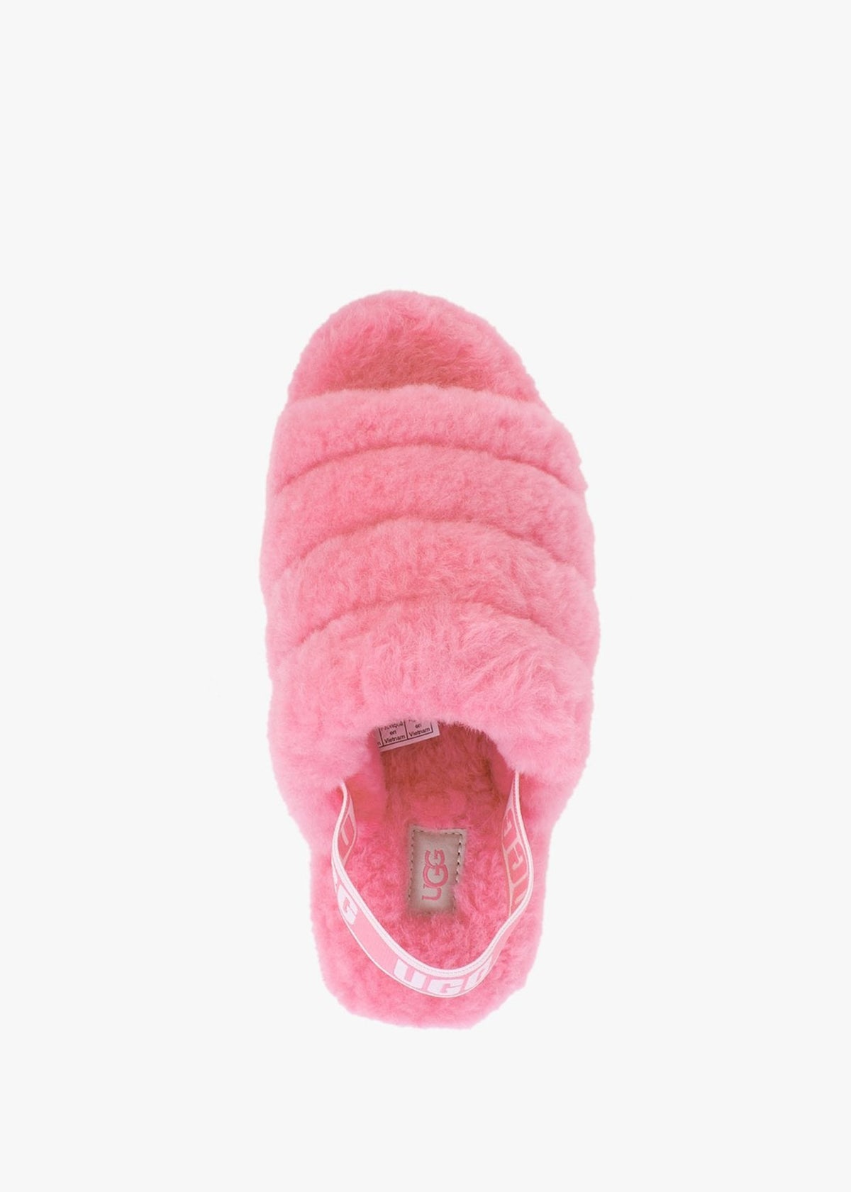 Fluff Yeah Logo Pink Rose Sheepskin Sliders
