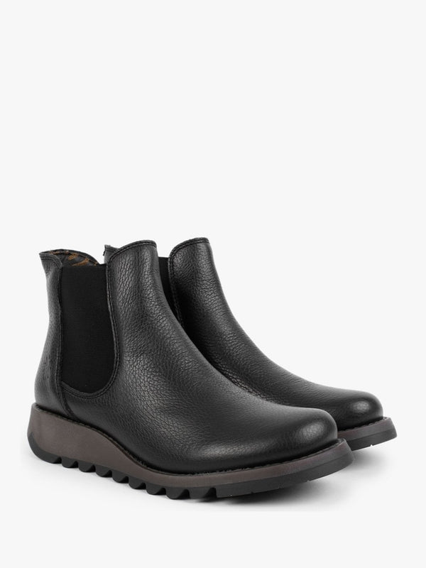 Salv Black Pebbled Leather Wedge Chelsea Boots