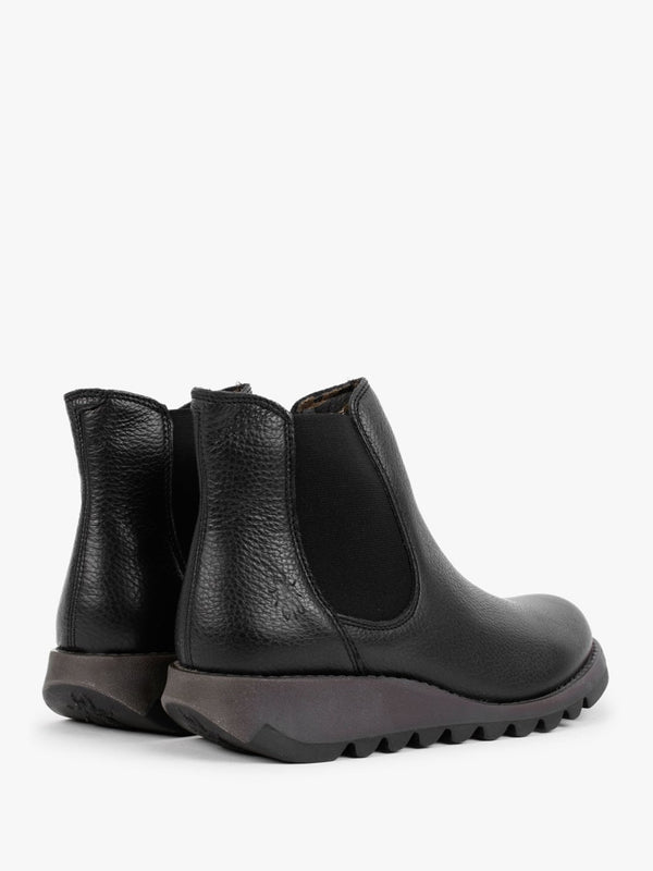 Salv Black Pebbled Leather Wedge Chelsea Boots