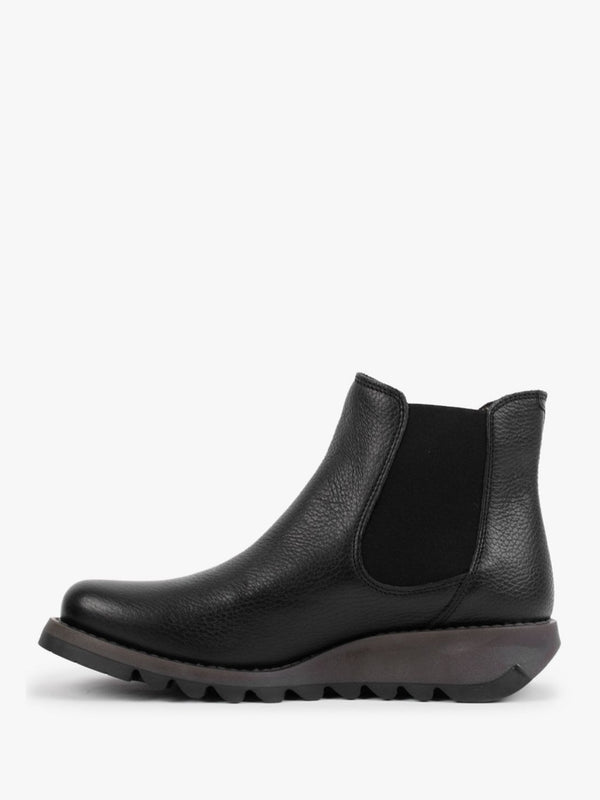 Salv Black Pebbled Leather Wedge Chelsea Boots