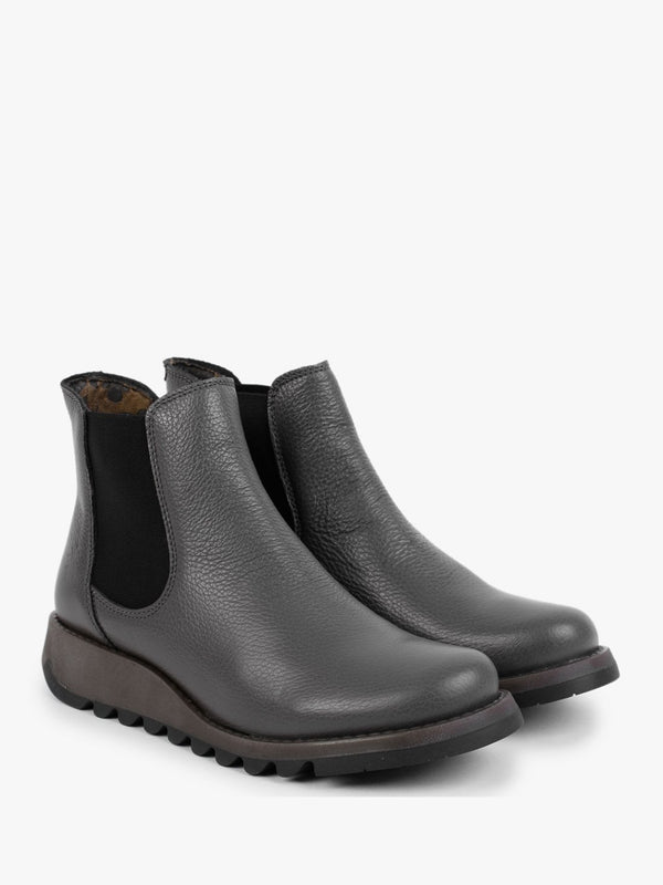 Salv Grey Pebbled Leather Wedge Chelsea Boots