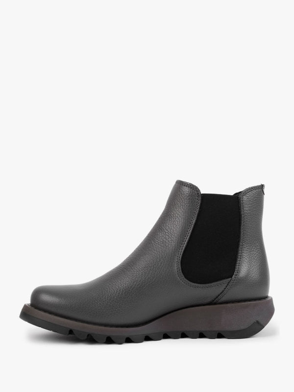 Salv Grey Pebbled Leather Wedge Chelsea Boots