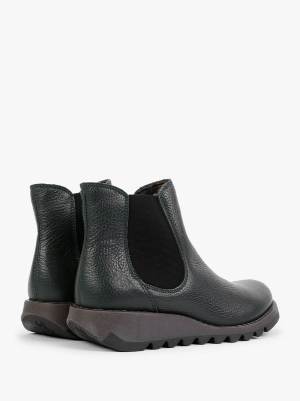 Salv Khaki Pebbled Leather Wedge Chelsea Boots