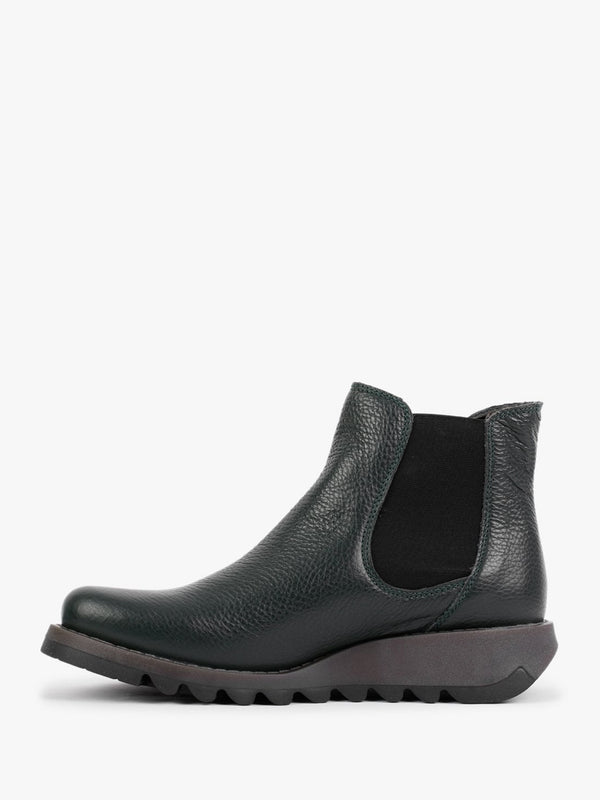 Salv Khaki Pebbled Leather Wedge Chelsea Boots