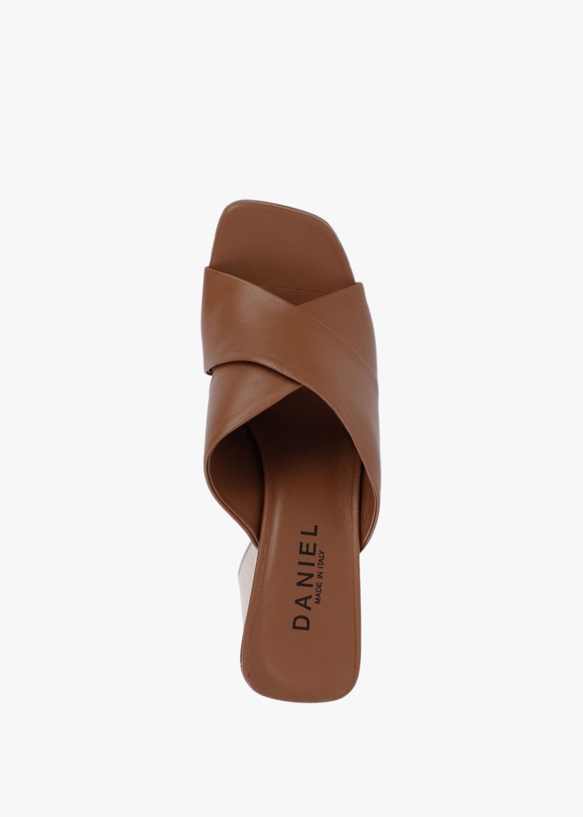 Toffee Tan Leather Cross Strap Platform Heeled Mules
