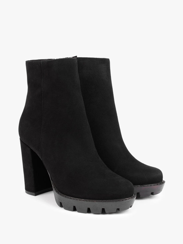 Ablock Black Suede Tractor Sole Ankle Boots