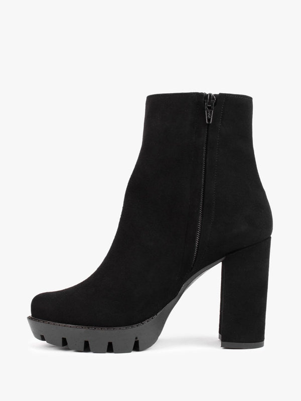 Ablock Black Suede Tractor Sole Ankle Boots