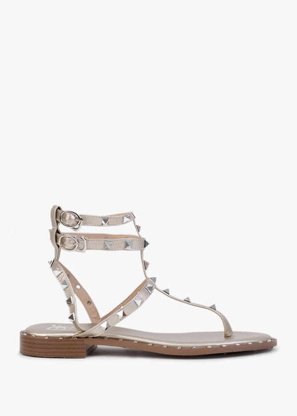 Cube Gold Square Studded Gladiator Sandals