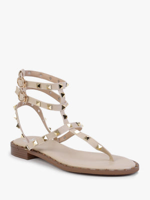 Cube Beige Square Studded Gladiator Sandals