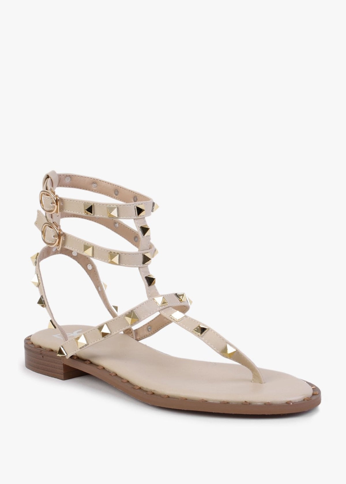 Cube Beige Square Studded Gladiator Sandals