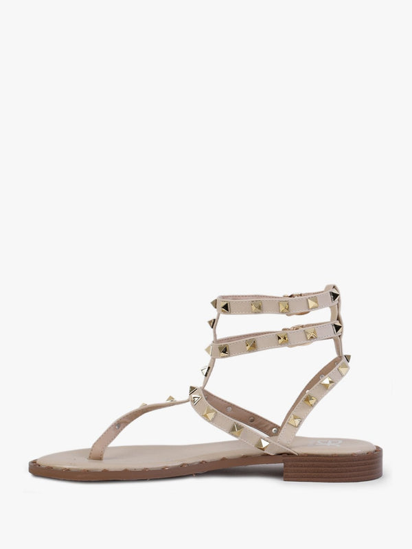 Cube Beige Square Studded Gladiator Sandals